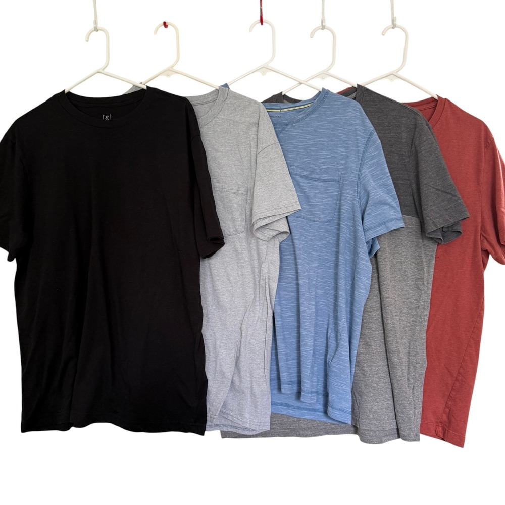 Lot 5 Mens Pocket T Shirts L‎ Short Slv Solid Casual Basics Gym Workout Outdoors